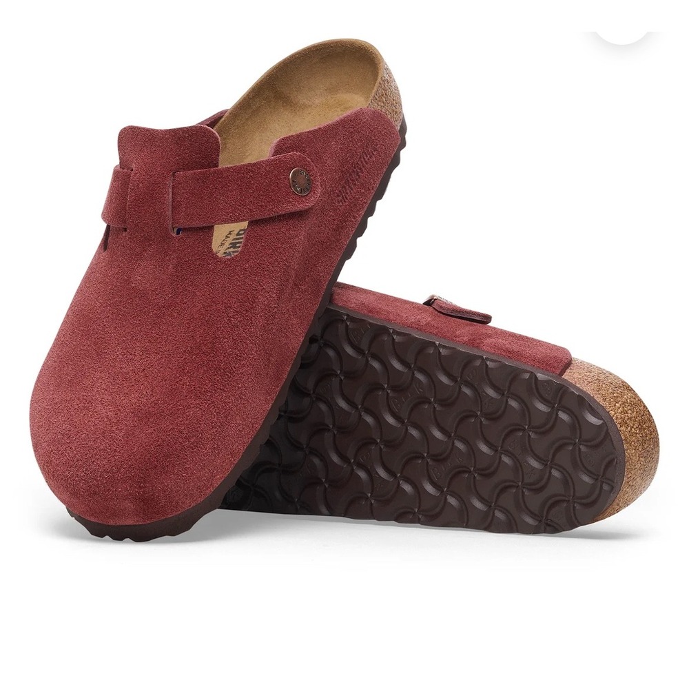 Birkenstock Boston Suede Clogs Maroon Red Women 38 L7 M5 Made in Germany